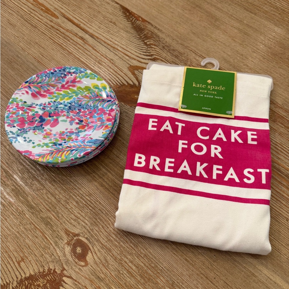 Kate Spade Apron & Lilly Pulitzer Melamine Appetizer Plates. Bundle! Brand New!